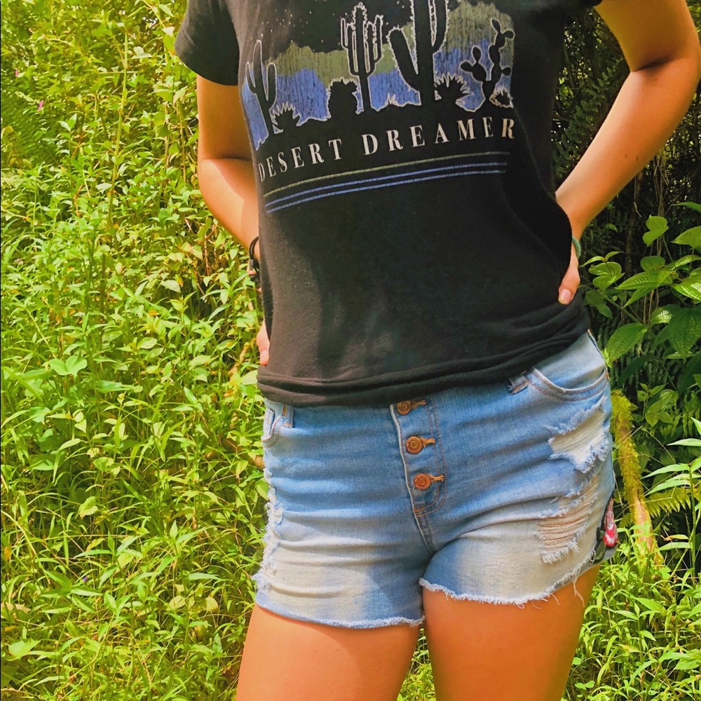 denim shorts with flower patches